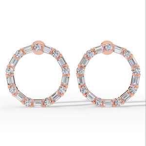 Trendy <b>Hoop</b> Diamond <b>Earrings</b> With Baguette And Round Cut Stones <b>14K</b> <b>Gold</b> Luxury Fine Jewelry Wholesale Supplier - Product Image 1
