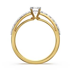 Bague de fiançailles en moissanite taille ronde avec bande pavée, bague de luxe bicolore or et argent - Product Image 5