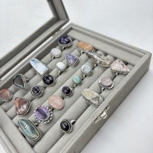 Trendy Assorted <b>Silver</b> Plated <b>Rings</b> Natural Gemstone <b>Adjustable</b> <b>Rings</b> for Women Bulk Supplier - Product Image 2