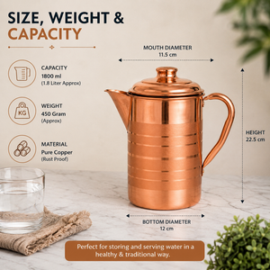 Handmade Pure Copper Water <b>Jug</b> with Lid, Copper Pitcher for <b>Drinking</b> Water, Ayurvedic Copper Serving <b>Jug</b>, Kitchen Tableware - Product Image 5