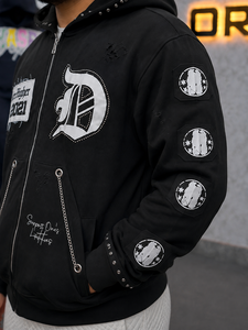 Nouveau sweat à capuche zippé noir oversize pour homme avec logo brodé, style streetwear, en molleton bouclette, avec poches et logo frontal, manches classiques, collection automne - Product Image 5