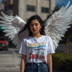 Camiseta Estilo Angelical de Algodón con Estampado Gráfico, Informal, Etérea, con Personalización OEM ODM - Product Image 1