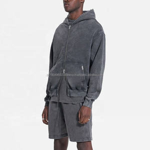 Vente en gros de fabricant de vêtements personnalisé pour hommes Vintage Acid Wash Zip up French Terry Fleece Hoodie Double Zippers pour l'hiver - Product Image 3