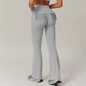 Pantalones Acampanados Relajados para Mujer con Cintura Cruzada, Paneles en las Rodillas de Spandex/Nylon, Transpirables, con Bolsillos, Ropa Deportiva - Product Image 3