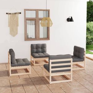 Ensemble de salon de jardin en pin naturel avec coussins gris - Product Image 1