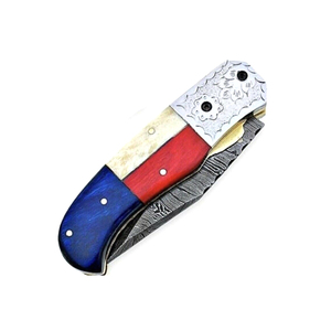 Cuchillo Plegable de Acero de Damasco Hecho a Mano de Grado Industrial Maysara Impex con Hoja de Punta Clip y Mango con Bandera de EE. UU. - Product Image 3