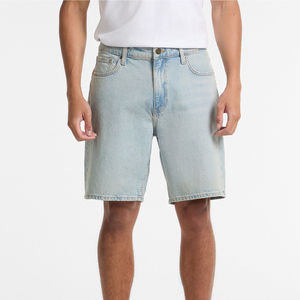 Shorts en jean délavé pour homme, taille mi-haute, coupe droite, en coton, style décontracté d'été, tissu respirant, couleur bleue - Product Image 4