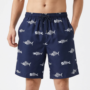 Short de bain décontracté pour homme, bleu marine, à imprimé arêtes de poisson, séchage rapide, avec cordon de serrage et taille mi-haute - Product Image 3