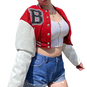 เสื้อแจ็คเก็ตวาร์ซิตี้สำหรับฤดูใบไม้ร่วงและฤดูหนาว เสื้อเบสบอลแบบ Letterman เสื้อโค้ทผู้หญิง ผ้าขนสัตว์ หนัง แจ็คเก็ตวาร์ซิตี้แบบสั้น - Product Image 5