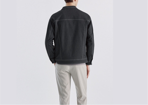Veste en jean délavé pour homme, coupe classique, col rabattu, fermeture à boutons simple, style décontracté pour l'automne - Product Image 2