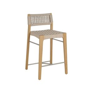 Tabouret de bar moderne en teck et en osier avec finition naturelle pour l'hôtellerie, l'extérieur et la maison - Product Image 5