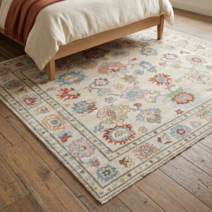 Alfombra Clásica de Lana Tejida a Mano de Primera Calidad, Color Marfil, con Patrón Floral Colorido, Pelo Plano, Decorativa para Sala de Estar y Dormitorio - Product Image 2