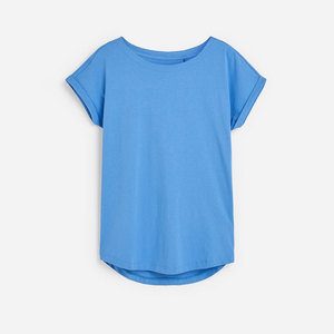 Camiseta de Manga Corta con Cuello Redondo para Mujer, Color Azul, 100% Algodón, Tejido de Punto, Casual, Transpirable, Corte Regular, Temporada de Verano - Product Image 4