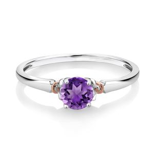 แหวนหมั้นและแต่งงานทรงกลมเจียระไนแบบบริลเลียนท์ประดับด้วยอเมทิสต์ ตัวเรือนชุบทอง ดีไซน์หรูหราสำหรับทั้งชายและหญิง ทำจากเงินแท้ 925 โดดเด่นสะดุดตา - Product Image 1