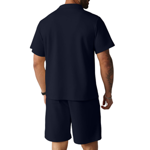 Ensembles de shorts décontractés pour hommes pour l'été, confortables, respirants, couleur unie, t-shirt à manches courtes et short, style formel 2 pièces - Product Image 2