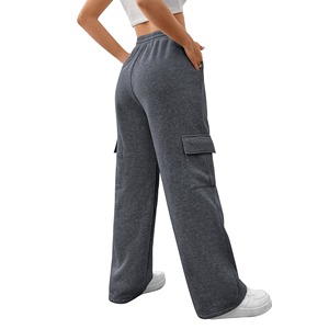 Men's Gray Cargo Sweatpants Elastic Waist Drawstring Loose Fit Multiple Pockets Casual Winter Knitted <b>Fleece</b> Vintage Acid <b>Pants</b> - Product Image 3