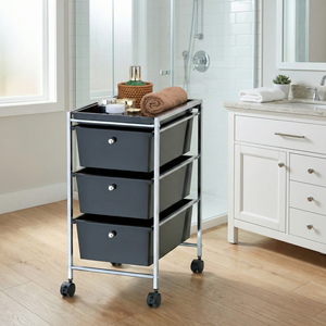 Organisateur OEM eBay, fabricant taïwanais de meubles de rangement domestiques, chariot à 3 niveaux en métal chromé à quatre roues coloré - Product Image 5