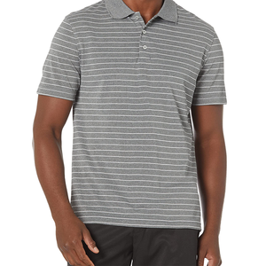 Polo en tricot à manches courtes rayé pour homme, coupe décontractée, gris et blanc - Product Image 1