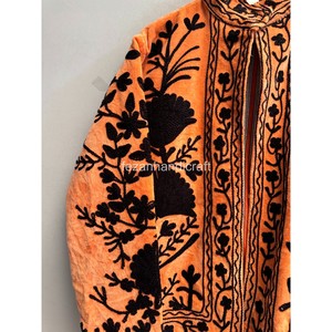 <b>Women</b> Orange Suzani <b>Velvet</b> Jacket Handmade Floral Embroidery Jacket Inside Cotton Lining Jacket For Winter <b>Velvet</b> Jacket - Product Image 5