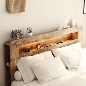 Letto Matrimoniale King Size con Struttura in Legno, Testiera Illuminata a LED e 2 Porte USB, Silenzioso, Senza Necessità di Rete a Doghe, con Vano Contenitore Integrato - Product Image 4