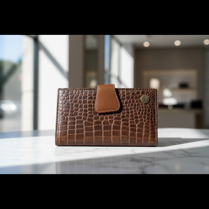 WRIZA RFID Croco Print Genuine Leather Women Wallet Clutch 3 Compartments 7 Card Slots Lightweight Elegant <b>Purse</b> - Product Image 4