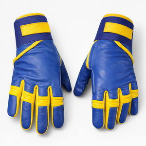Gants de frappe de baseball en cuir de couleur bleu royal et jaune personnalisables de qualité supérieure confortables et durables pour les jeunes et les adultes - Product Image 1