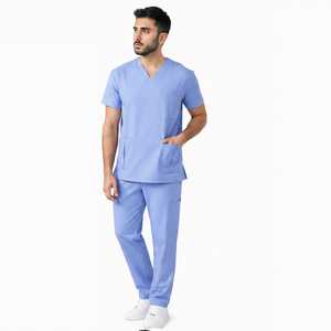 Ensemble d'uniformes médicaux pour hommes, personnalisables, pour le personnel de santé et d'hôpitaux, comprenant un haut à col en V et un pantalon, respirants, vente en gros - Product Image 1