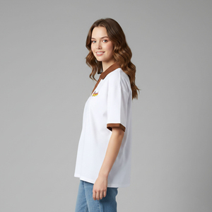 เสื้อผู้หญิงยอดนิยมประจำฤดูร้อน ผ้าฝ้าย 100% ระบายอากาศได้ดี เป็นมิตรกับสิ่งแวดล้อม ป้องกันการยับ สำหรับเสื้อเชิ้ต พิมพ์ลายโลโก้ 3 มิติ แบบสั่งทำ ขายส่ง - Product Image 2