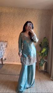Ensemble de costume palazzo brodé de luxe pour femmes – Kurta de créateur pour fêtes et occasions spéciales avec dupatta - Product Image 2