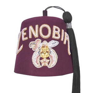Shriners Burgundy Wool Fez <b>Hat</b> with One Row Rhinestone Letters Premium Custom Ceremonial Headwear - Product Image 1