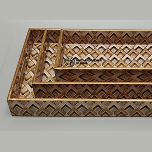 ชุดถาดเสิร์ฟลายเรขาคณิตสีน้ำตาล 3 ชิ้น ถาดเคลือบ MDF หรูหรา ถาด MDF ลายเรขาคณิต ถาดเสิร์ฟตกแต่ง - Product Image 3