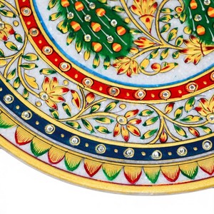 12 Inch Handcrafted Marble <b>Decorative</b> <b>Plate</b> with Peacock Design | Marble Wall <b>Plate</b> | Luxury Table Décor & Gift Item - Product Image 4