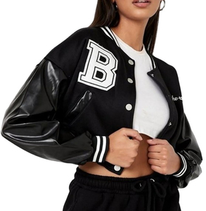 Blouson universitaire d'hiver pour femme avec patch en chenille personnalisé, en laine premium et cuir de poisson, logo OEM, fabrication en usine, marque privée - Product Image 3