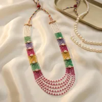 Ensemble de colliers en perles d'imitation multicolores à 5 couches, plaqué or, style floral ethnique, bijoux de mariage tendance pour femmes