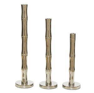 Handmade Quality <b>Bamboo</b> Motif Candle Stand | Modern Nickel-Finish Faux <b>Bamboo</b> Taper Holders for Dining <b>Table</b> Candlestick Holder - Product Image 2