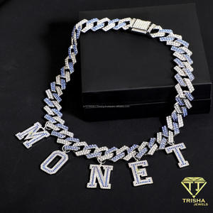 Colgante de letra personalizado con diamante de moissanita y cadena cubana bicolor con incrustaciones de circonitas, estilo hip hop para hombre - Product Image 5