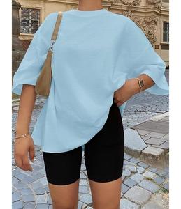 Camiseta de Mujer de Algodón 100% Sólido, Diseño Nuevo, Manga Corta, Cuello con Hombros Caídos, Estilo Holgado Informal y Transpirable, Hecho en Bangladesh - Product Image 5