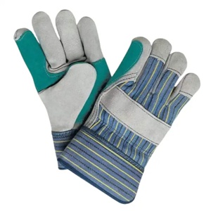 Gants de travail robustes en cuir de vachette renforcé avec dos en toile de coton, poignets caoutchoutés et doublure intérieure en polaire - Product Image 1