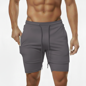 Pantalones cortos para correr 2 en 1 para hombre, pantalones cortos deportivos de secado rápido para gimnasio, pantalones cortos de compresión con forro, pantalones cortos con bolsillo de malla que absorben la humedad - Product Image 1