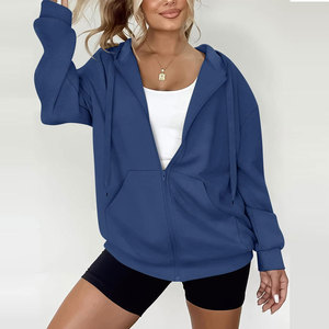 เสื้อฮู้ดโอเวอร์ไซส์ผ้าฟลีซเนื้อนุ่ม คอตตอน ทรงหลวม ไหล่ตก ซิปยาวเต็มตัว สำหรับผู้หญิง ออกกำลังกาย เล่นกีฬา ฟิตเนส - Product Image 4