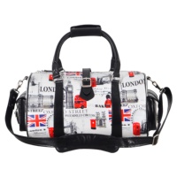 Bolsa de Viaje de Cuero Genuino con Acabado Brillante Personalizado, Diseño con Estampado de Londres, Marca Privada OEM/ODM, Venta al Por Mayor, Estilo de Viaje