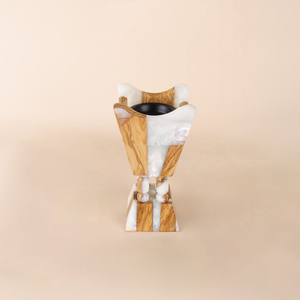 Elegante Quemador de Incienso con Incrustaciones de Ónix y Madera de Olivo, Diseño Geométrico Único con Copa Negra de Metal para Decoración Moderna del Hogar - Product Image 4