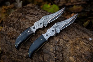 Couteau de poche pliant artisanal en acier Damas cuivré de qualité industrielle, pointe tombante, manche en Micarta, étui en cuir, garantie 3 ans - Product Image 4