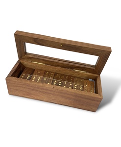 Ensemble de dominos de luxe en bois de 6 pouces avec détails en laiton et verre, style naturel, collection de jeux de table pour divertissement intérieur - Product Image 6