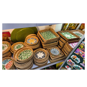 Bandeja redonda para desayuno, bandeja de mimbre con incrustaciones de nácar, bandeja para mesa de café, bandeja decorativa, bandeja para té, bandeja para cócteles, bandeja para pulseras - Product Image 1