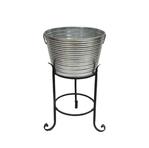 Creative Quality Metal Ice Bucket <b>Drink</b> Chiller Galvanized Steel Beverage Tub With <b>Stand</b> And Handles For Party And Bar Usage - Product Image 2