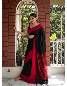 KV Black & <b>Red</b> Woven Designer Cotton Silk Kanjivaram Saree With Unstitched <b>Blouse</b> - Product Image 5