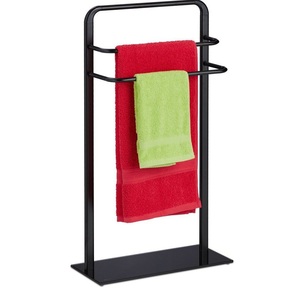 Séchoir à linge 2 niveaux pour la maison, porte-serviettes de salle de bain en métal noir moderne, porte-serviettes sur pied - Product Image 4
