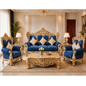 Juego de Sofás de Madera de 5 Plazas Estilo Francés con Respaldo Acolchado y Brazos Enrollados, Diseño de Lujo, Muebles Duraderos para Sala de Estar - Product Image 5
