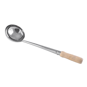 Soup Ladle Long Handle Wooden Grip Mirror Finish <b>Serving</b> <b>Spoon</b> Minimalist Design - Product Image 1